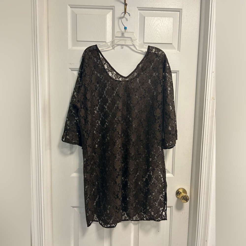 Brown Floral Lace Tunic